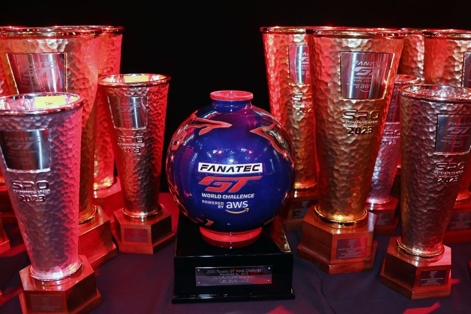 A picture of GT World Challenge trophies